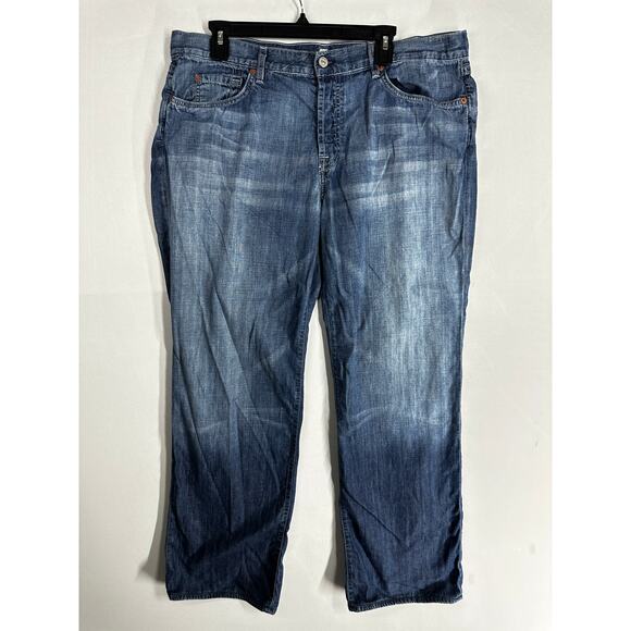 7 For All Mankind Jeans Men Size 38 Blue Button Fly 100% Cotton Made USA Relaxed - Picture 1 of 11